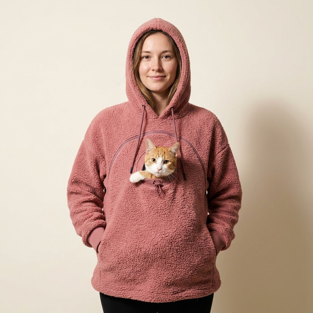 LAPWORK — Oversized Sherpa Hoodie with Built-In Cat Pouch