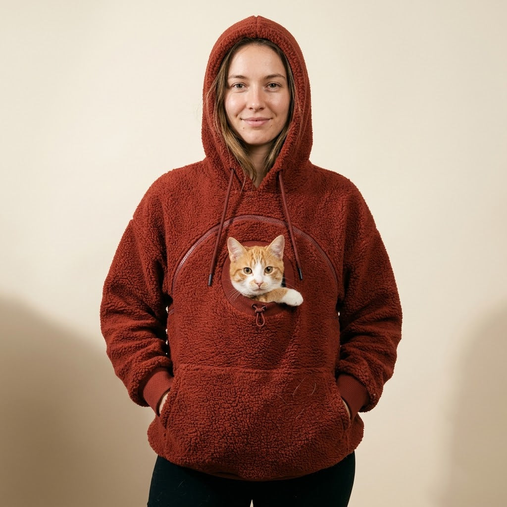 LAPWORK — Oversized Sherpa Hoodie with Built-In Cat Pouch