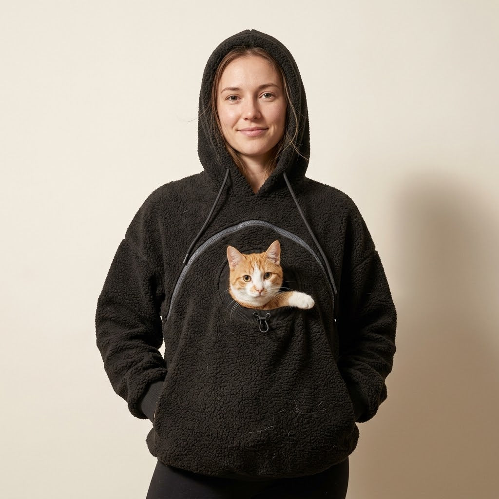 LAPWORK — Oversized Sherpa Hoodie with Built-In Cat Pouch
